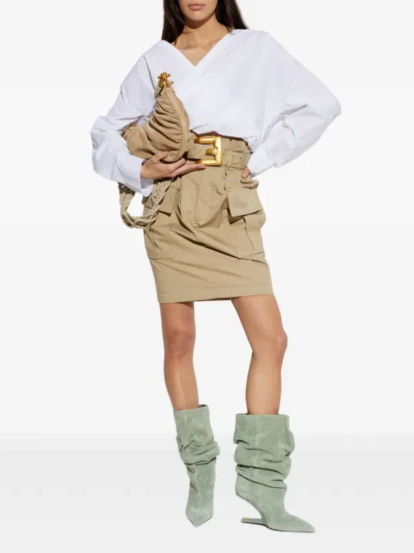 Мини-Юбка с поясом и накладными карманами Balmain, нейтральные — фото 2