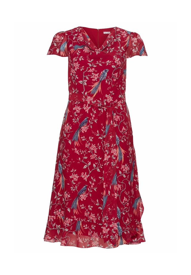 

Шифоновое платье с цветочным принтом и воротником-водопадом Sheego By Joebrowns, красный