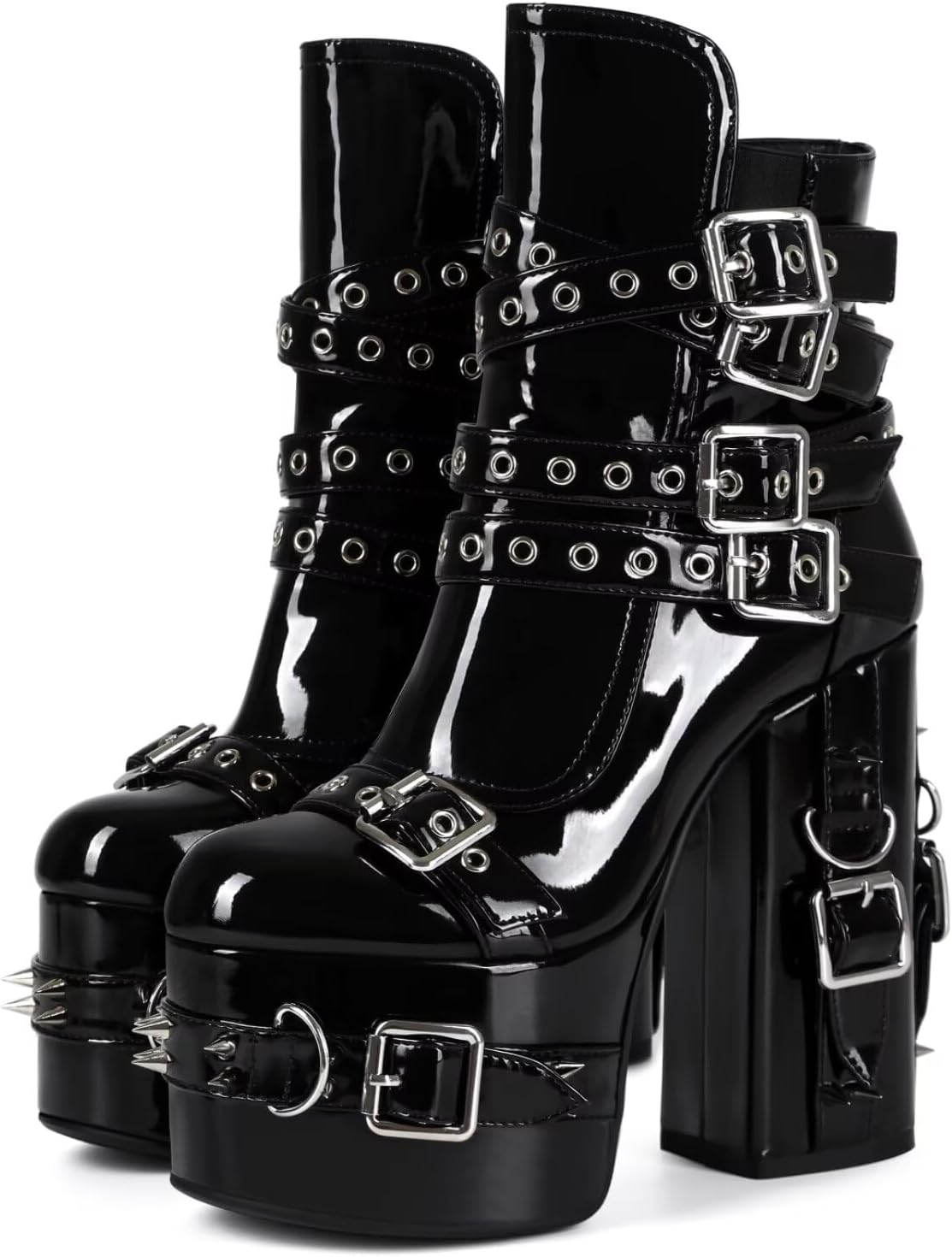 

Ботильоны Frankie Hsu ручной работы в готическом стиле на массивной платформе, черные, лакированные, с пряжкой, в стиле панк-готика, Y2K, модные и крутые, для женщин и мужчин