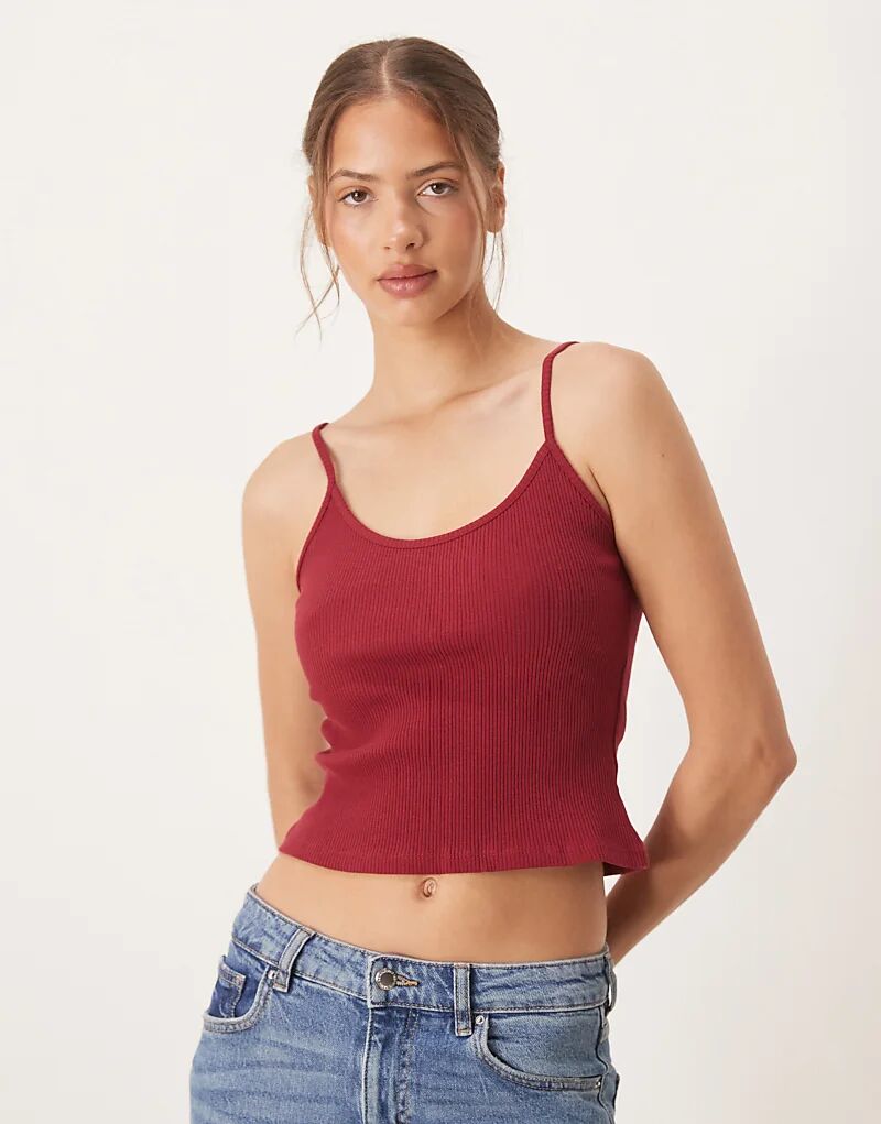 

Топ на бретелях ASOS DESIGN в рубчик бордового цвета