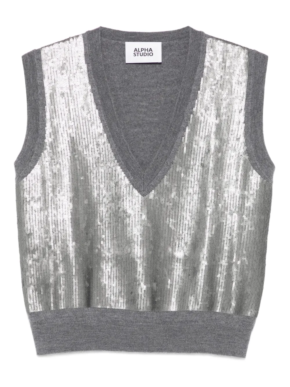 

Вязаный топ с V-образным вырезом, украшенный пайетками ALPHA STUDIO, серый