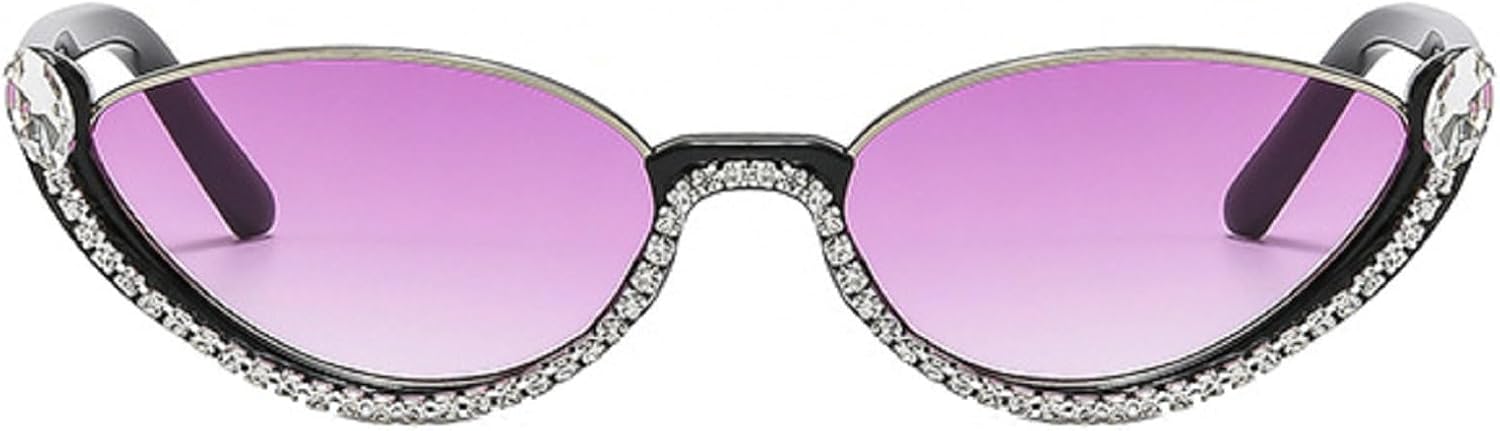 

Женские солнцезащитные очки «кошачий глаз» с бриллиантами, модные винтажные блестящие очки, стильные солнцезащитные очки со стразами, полуободковые солнцезащитные очки mincl, Black&purple