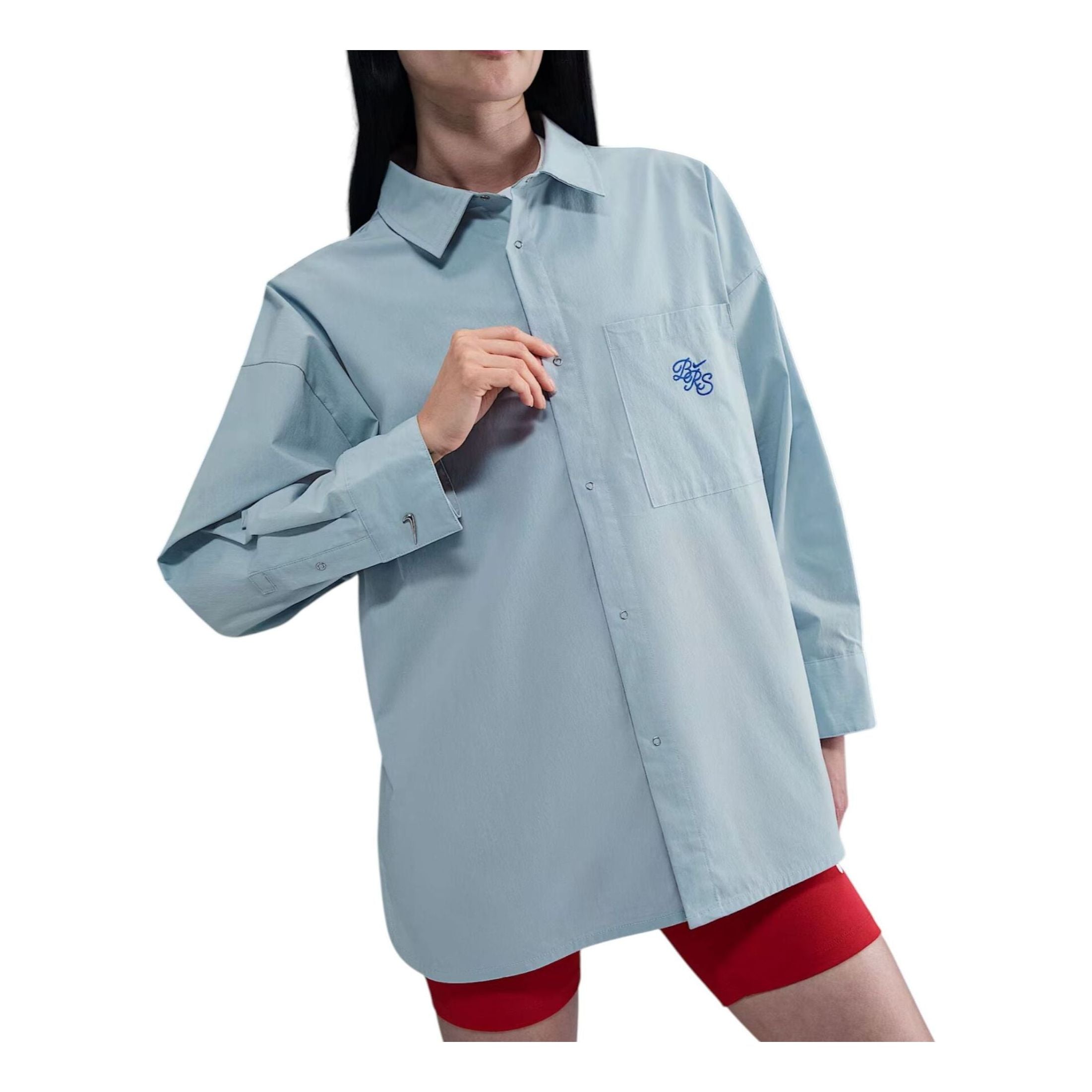 

Рубашка (WMNS) Nike Sportswear Chill Poplin Woven Loose Long-Sleeve Button-Down Top 'Light Armoury Blue'
