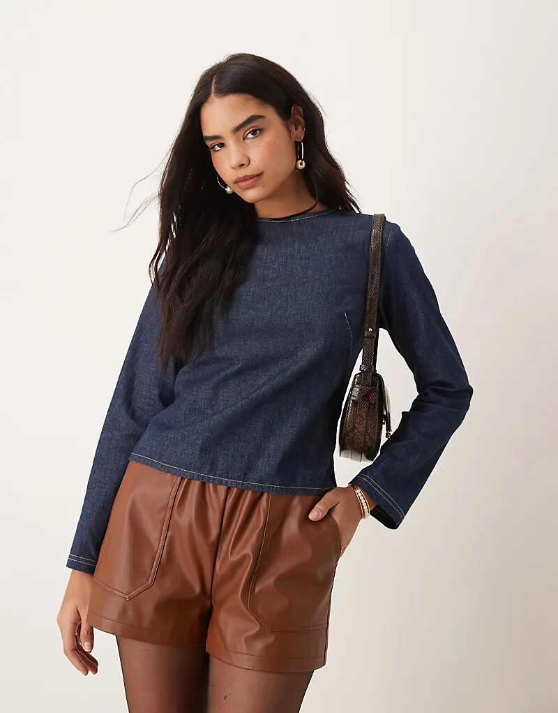 

Блузка джинсовая с длинными рукавами цвета индиго ASOS DESIGN