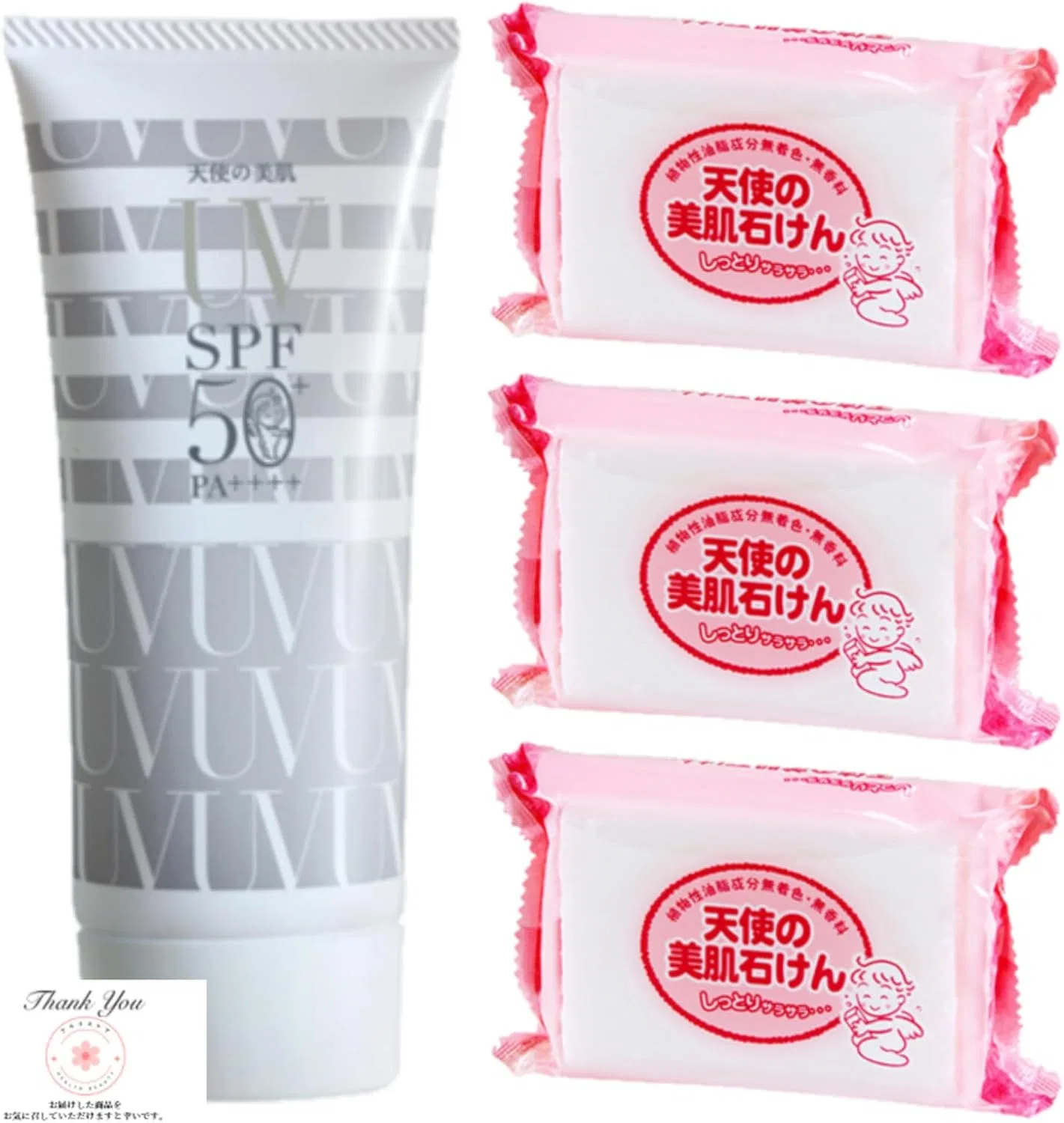 Солнцезащитный крем и мыло Angel Beauty Skin UV Cream 65 г и мыло 140 г × 3, без отдушки, бесцветное — фото 4