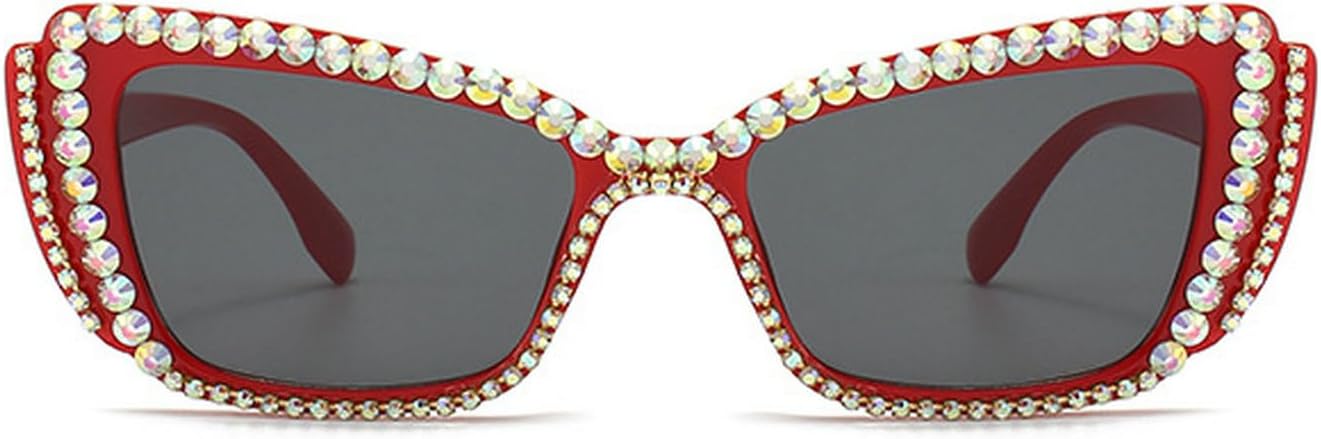 

Винтажные солнцезащитные очки Laureles с разноцветными стразами в форме «кошачьего глаза» для женщин и мужчин, модные солнцезащитные очки с блестящими кристаллами и многоугольными линзами, Red Grey