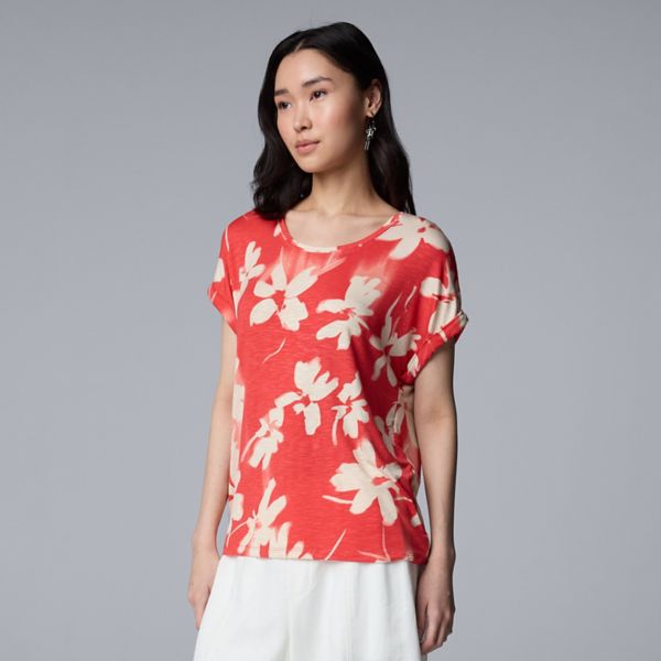 

Женская футболка с круглым вырезом и рукавом долман Simply Vera Vera Wang, цвет red faded dye floral
