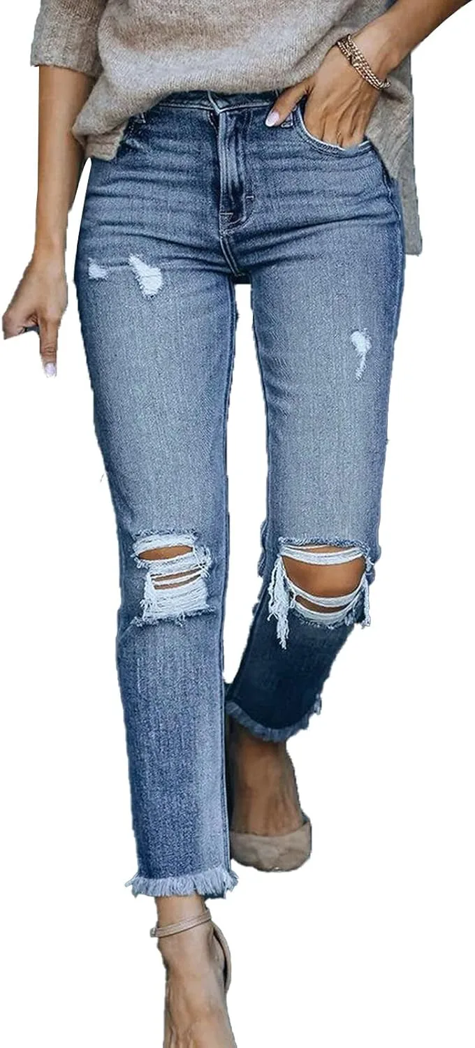 

Женские рваные джинсы Mid Waist с бахромой DGHM-JLMY