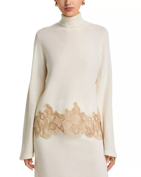 

Свитер-Водолазка из платиновой шерстяной смеси с полосатым узором Fabiana Filippi, белый