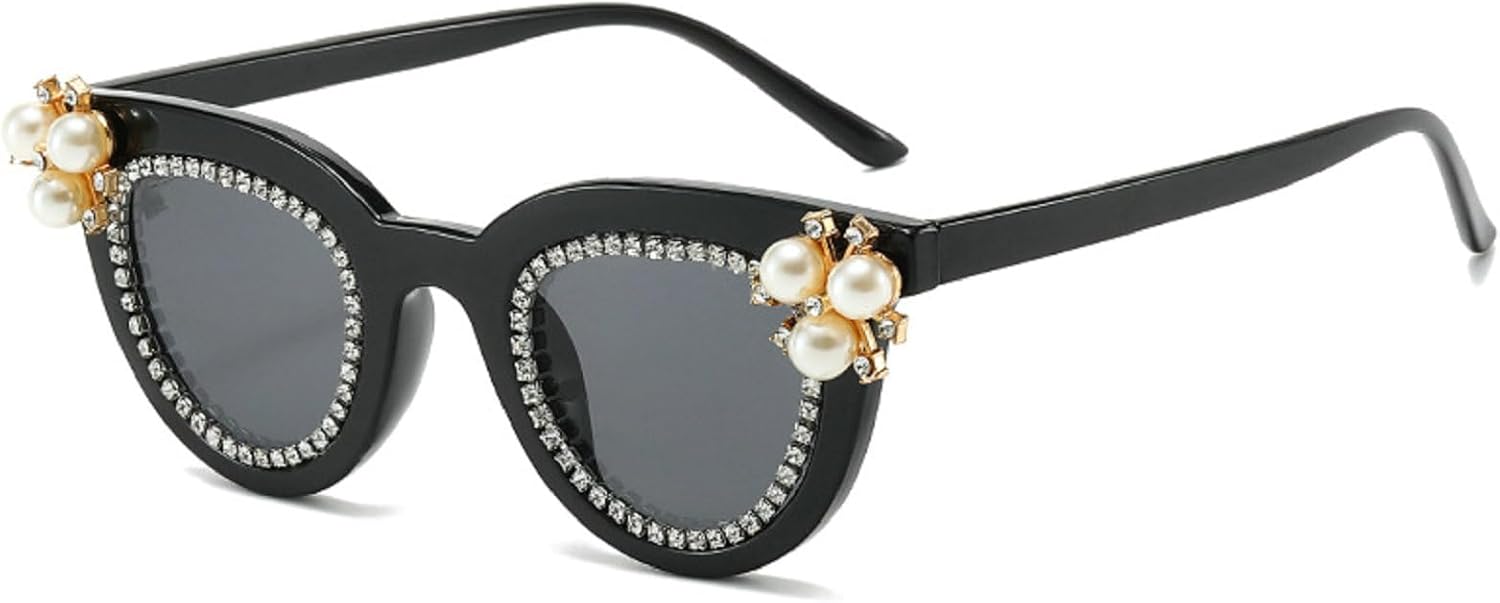 

Солнцезащитные очки «кошачий глаз» с перламутровыми стразами для женщин, блестящие бриллиантовые солнцезащитные очки для вечеринок, хрустальный декор, защита от УФ-излучения mincl, Black
