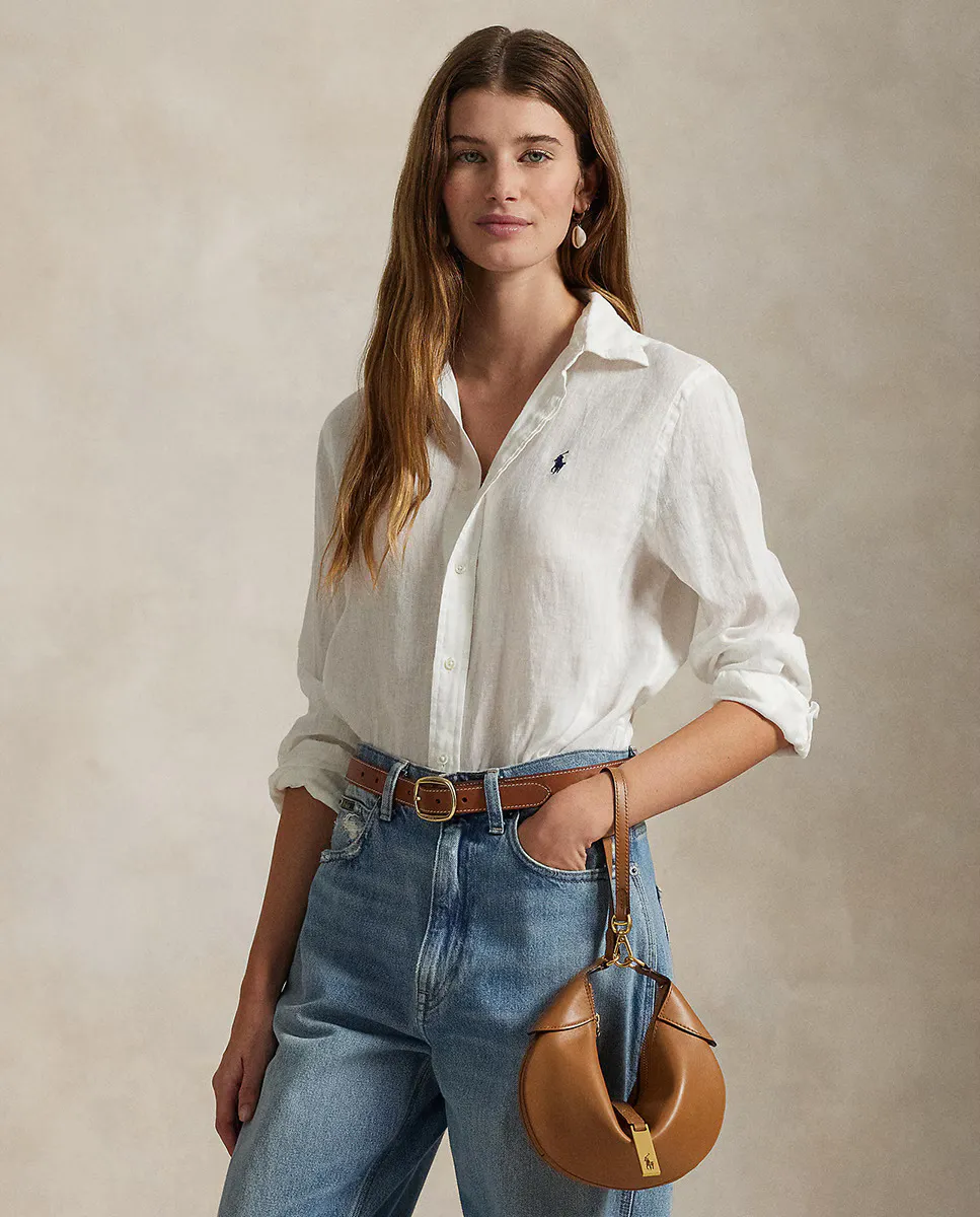 

Женская льняная рубашка с длинными рукавами Polo Ralph Lauren, белый