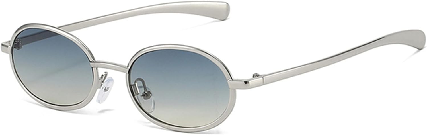 

Солнцезащитные очки Bullabulling в стиле ретро, ​​овальные, для женщин и мужчин, модные солнцезащитные очки 70-х годов, золотистая металлическая оправа, защита от УФ-излучения UV400, Silvery Blue