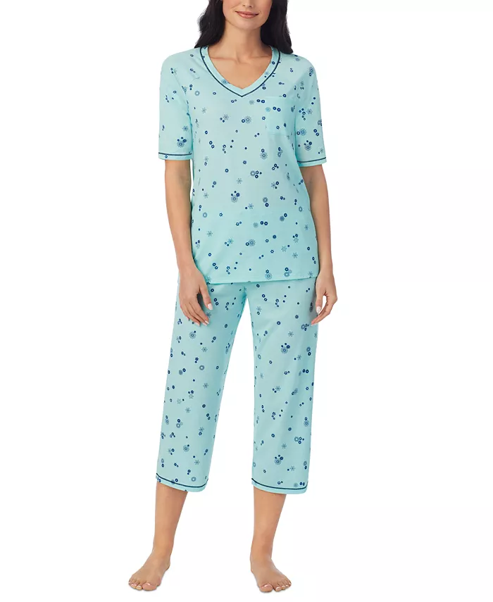 

Пижамный комплект с принтом: топ с рукавами 3/4 и капри Cuddl Duds, зеленый