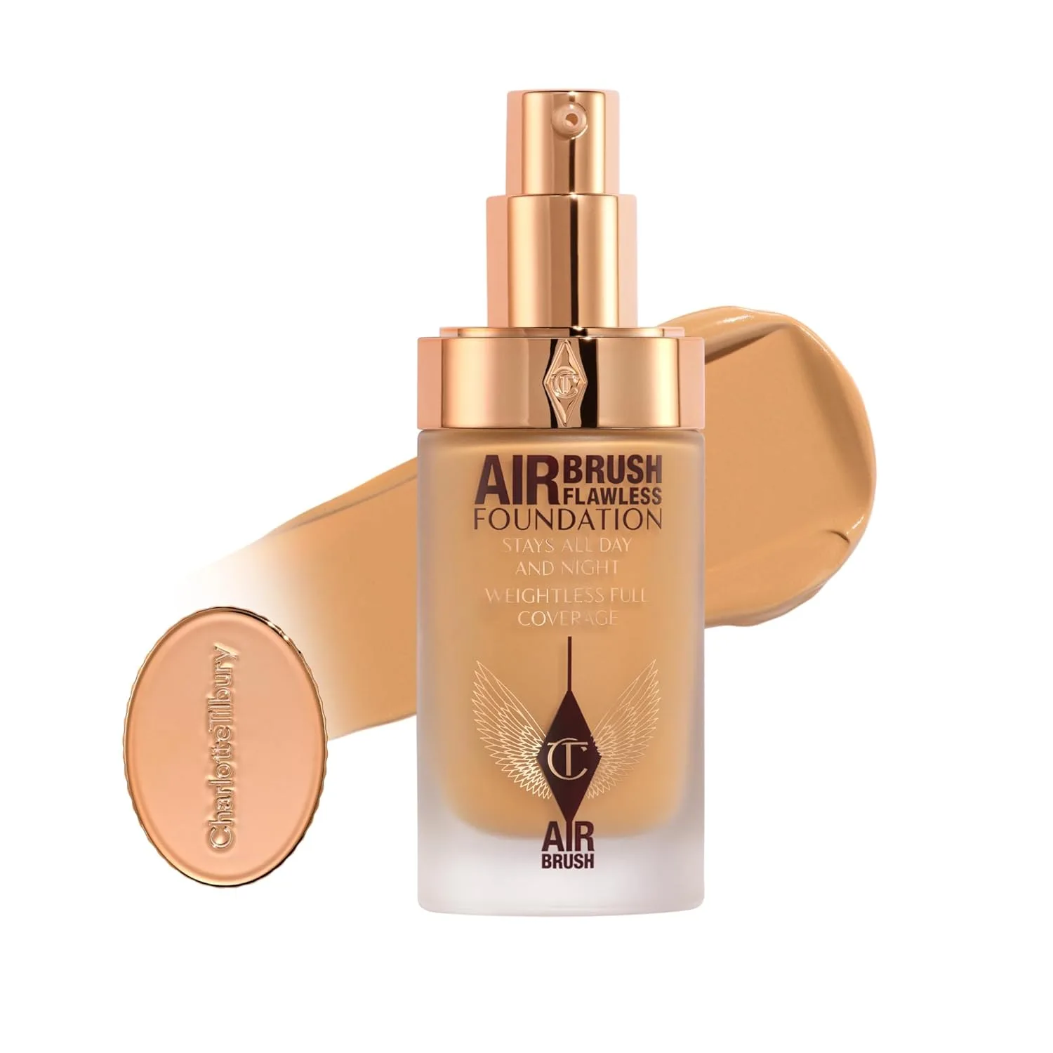 Charlotte Tilbury Airbrush Flawless Matte Foundation - тональная основа с полным покрытием и натуральным матовым финишем, выравнивает и скрывает поры, водостойкая и устойчивая к переносу, 08 Warm - Medium with warm undertones