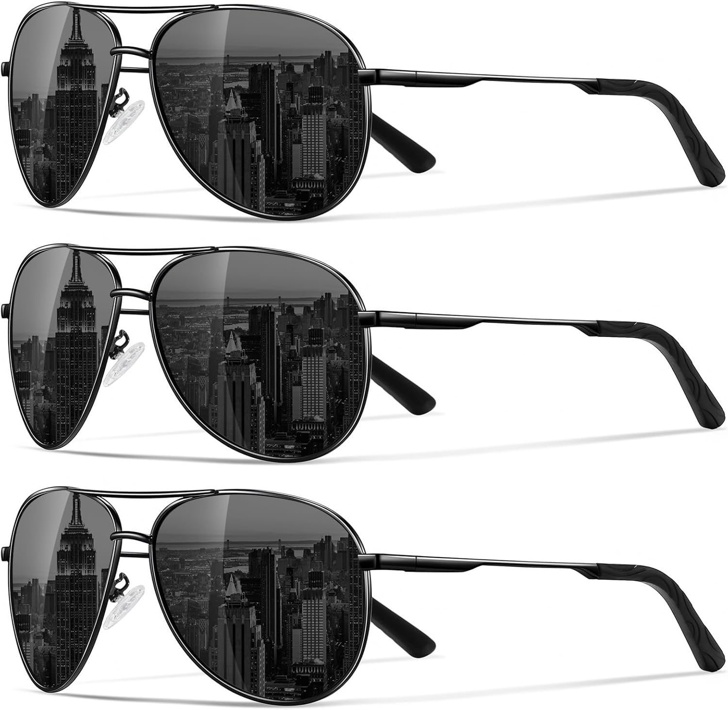 

Поляризованные солнцезащитные очки-авиаторы Eiuizah для мужчин и женщин — классические солнцезащитные очки для вождения, рыбалки и защиты от УФ-излучения, A11(3 Pack) Black/Black/Black