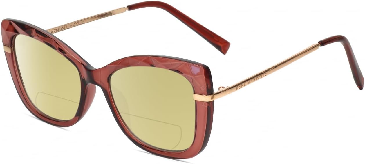 

Солнцезащитные очки Calabria K+K FRANNIE Cat Eye с поляризованными линзами и бифокальной оправой для чтения, модные дизайнерские очки с бифокальной оправой, Blush Pink Crystal Rose Gold/Yellow Lens