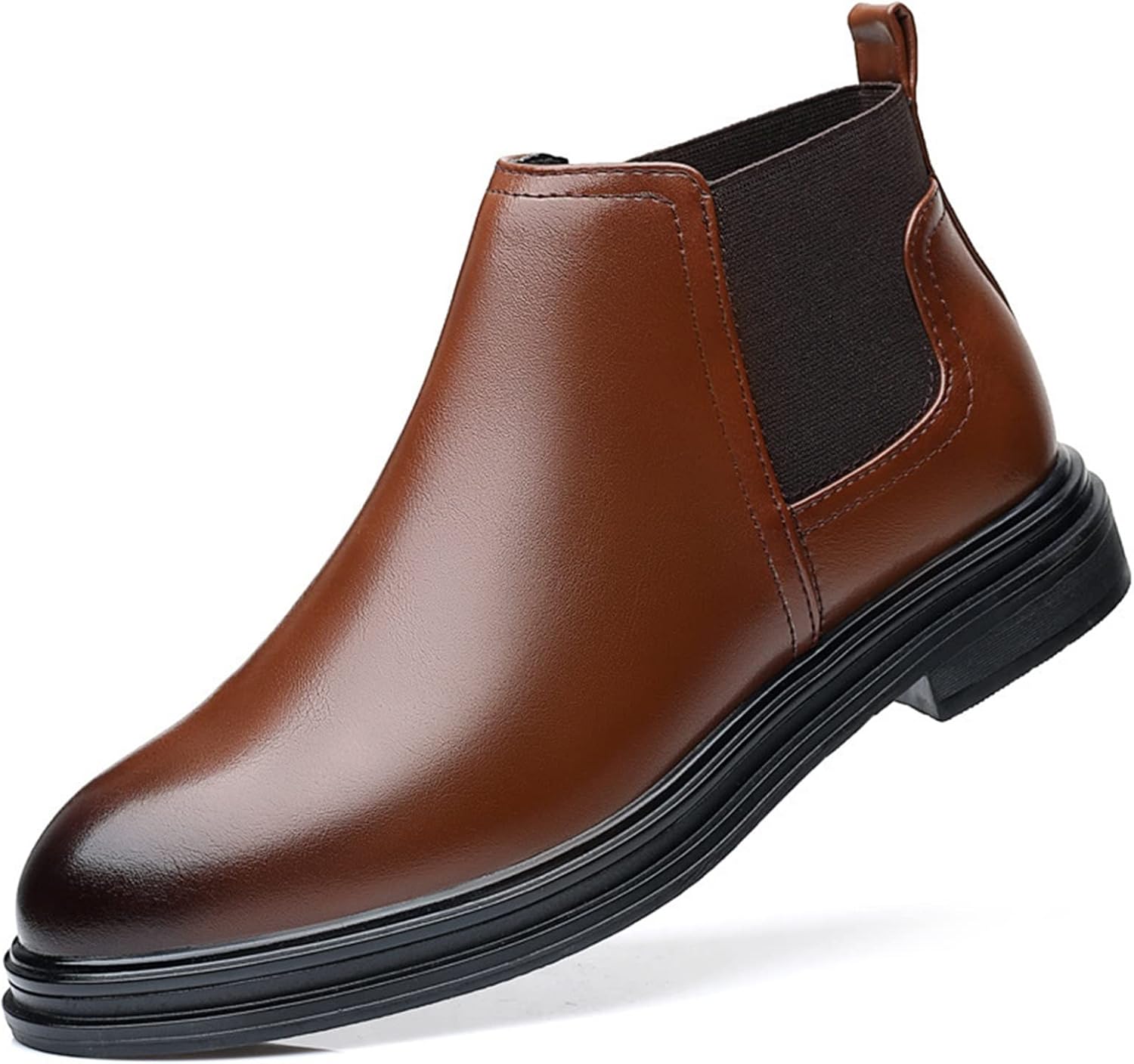 

Мужские ботинки на щиколотку с эластичными бинтами, блестящий носок, веганская кожа, водонепроницаемые, не скользящие, модная носка, антискользящие, для повседневной носки Xjsdjhount, коричневый