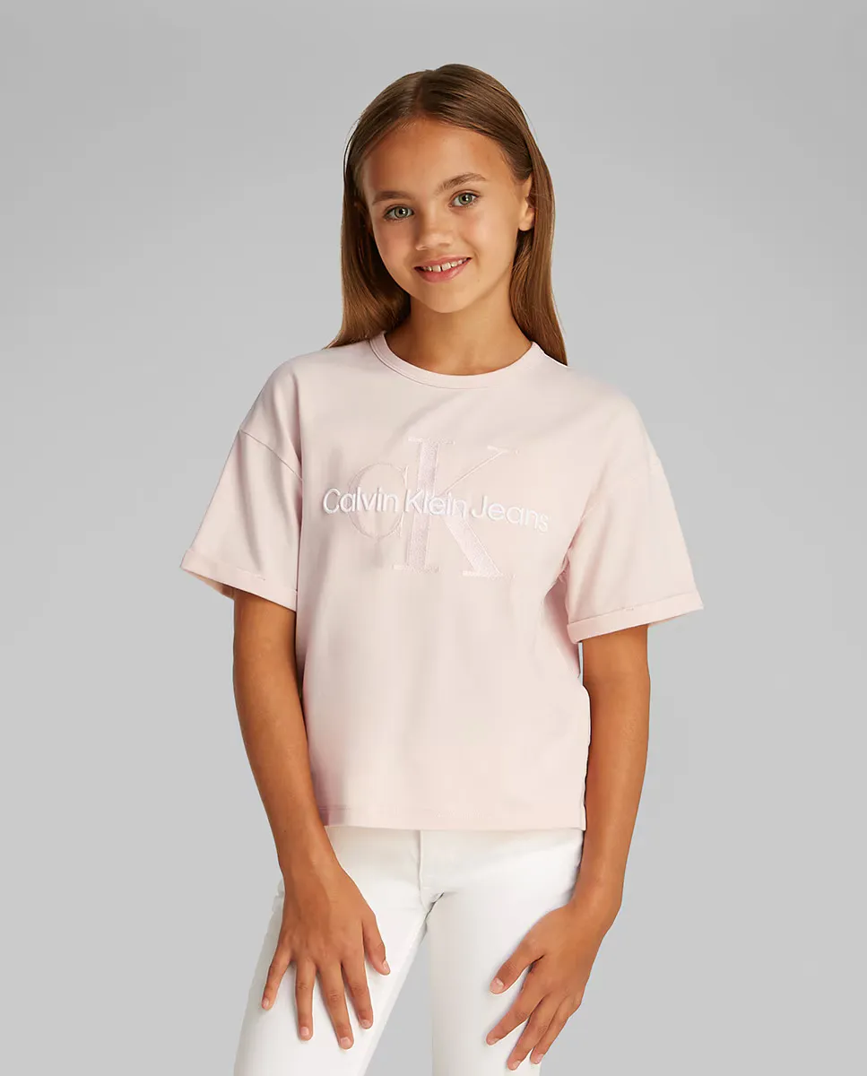 

Детская футболка с коротким рукавом и монограммой Calvin Klein, розовый