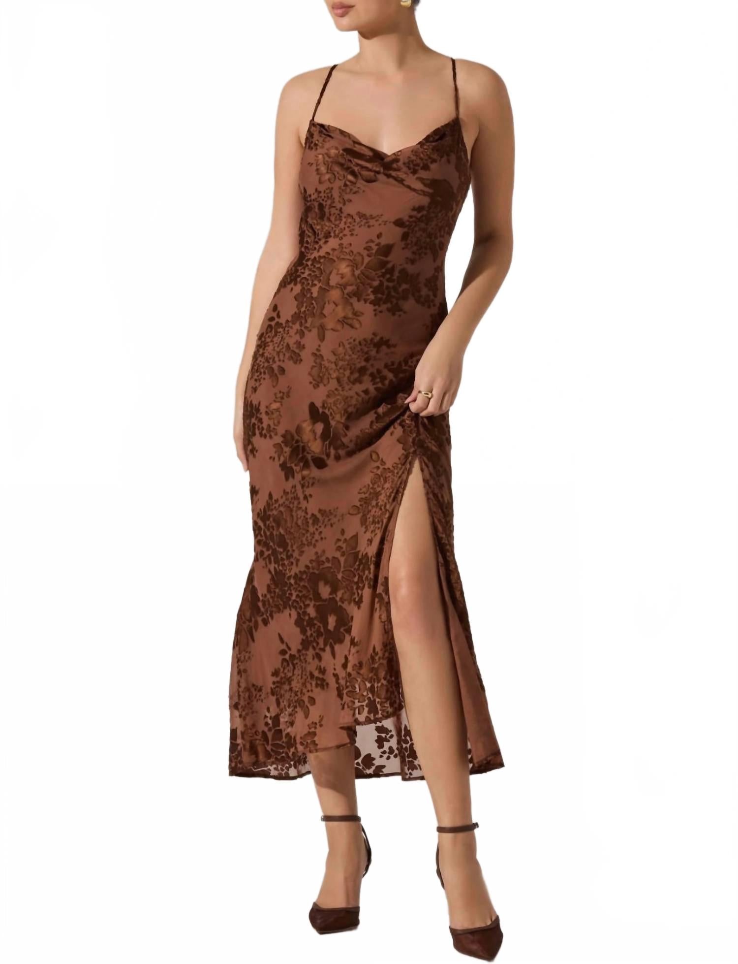 

Гаиа Бернаут Миди Платье в коричневом цветочном принте ASTR