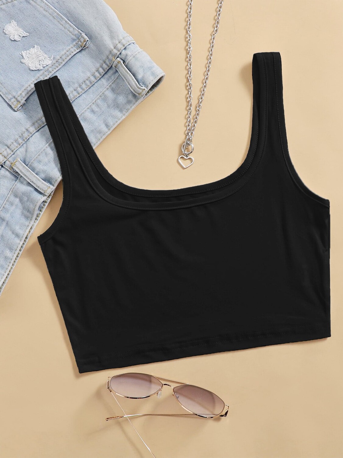 

SHEIN EZwear короткий жилет, однотонный, черный цвет