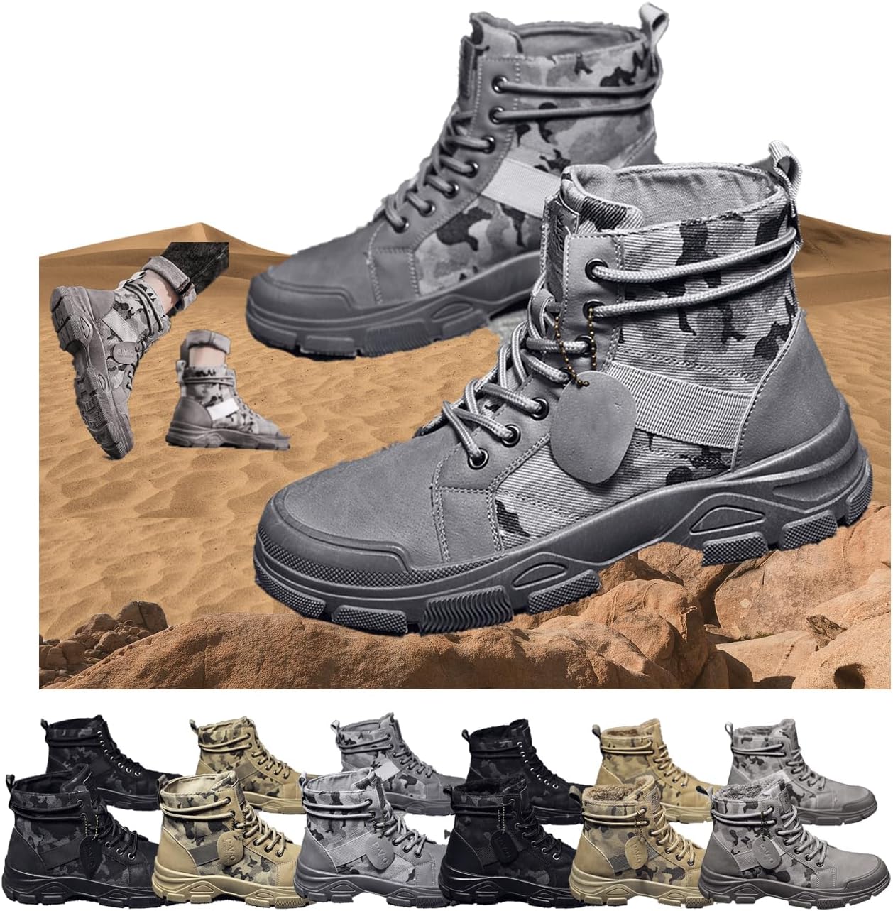 

Тактические высокие ботинки с камуфляжным рисунком для мужчин - Осенне-зимние высокие мужские кроссовки из канвы для походов на открытом воздухе, с утолщенным каблуком для повседневной работы и прогулок Generic, серый