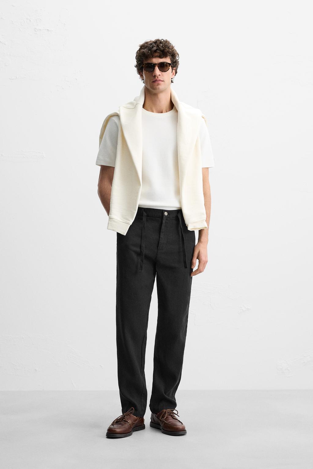 

Брюки свободного покроя из хлопка /льна ZARA, черный