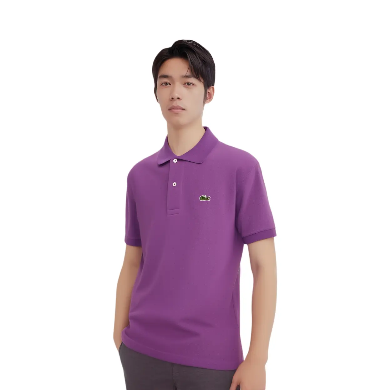 Хлопковая поло с вышитым логотипом LACOSTE, фиолетовый — фото 3