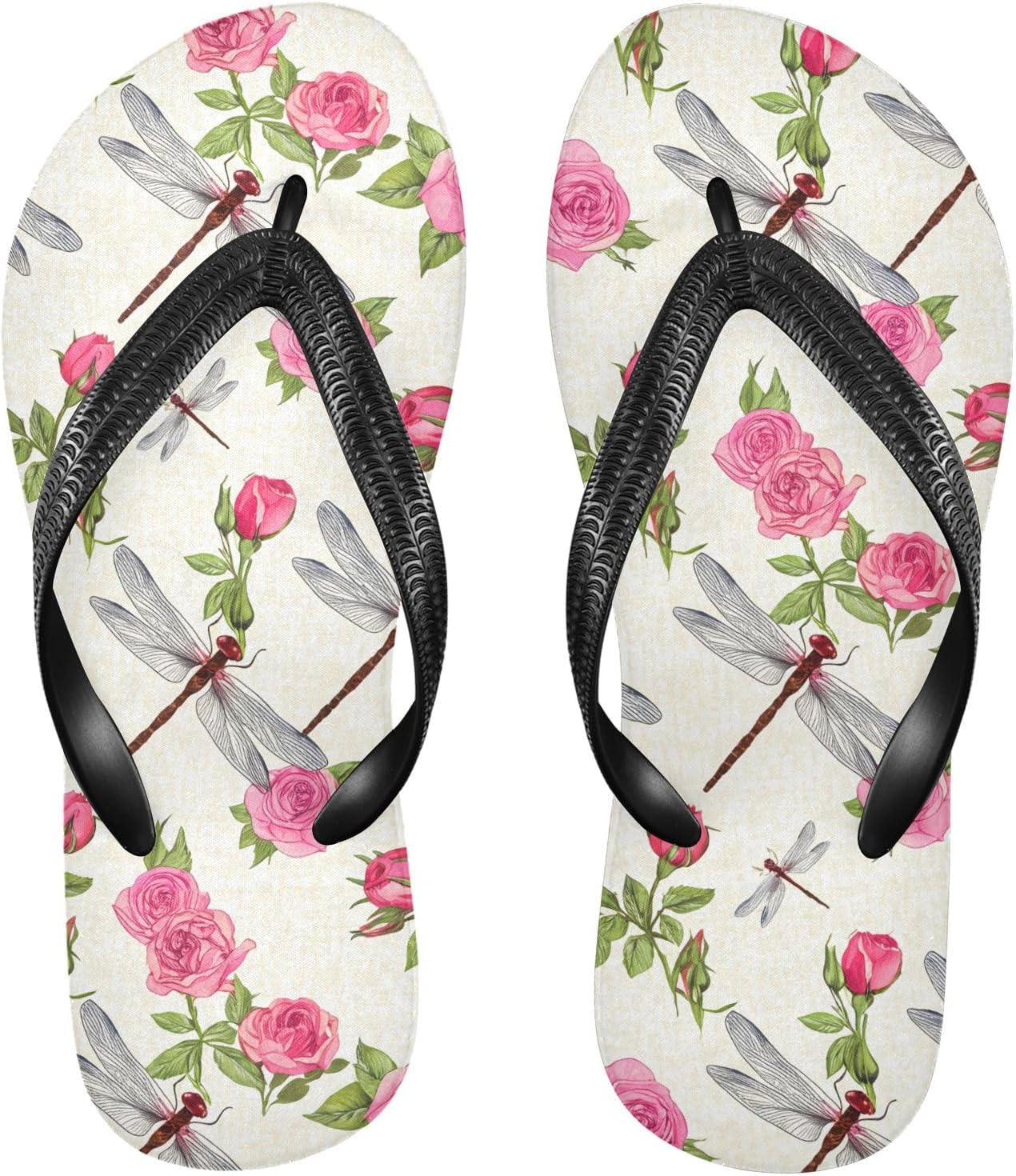 

Вьетнамки с цветочным рисунком Розовый Стрекоза, бежевые, для пляжа и душа, резиновые, нескользящие, летние тапочки для мужчин и женщин, для прогулок Sinestour