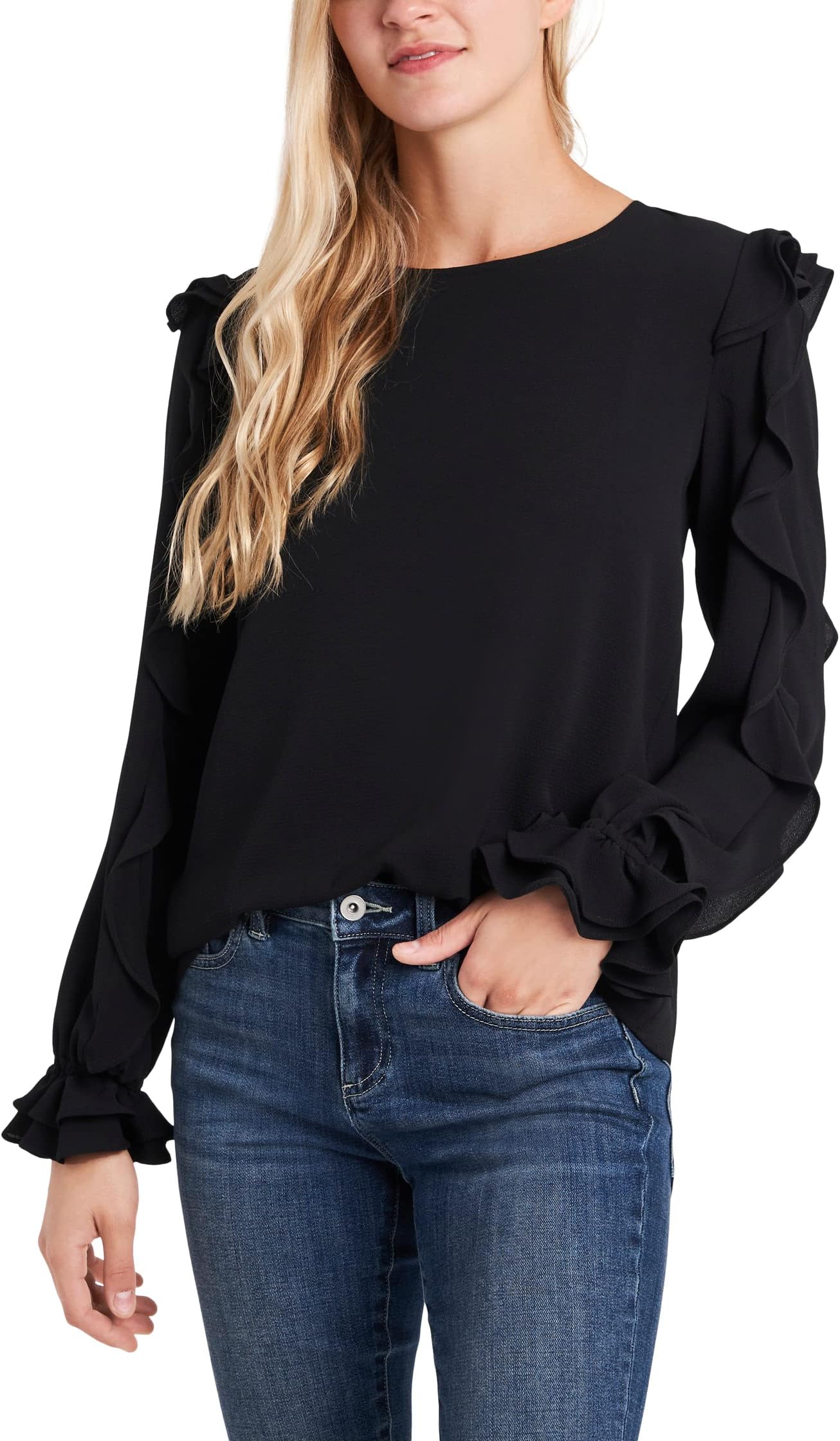 

Блуза CeCe Long Sleeve Blouse with Ruffle Sleeve Detail, цвет Rich Black