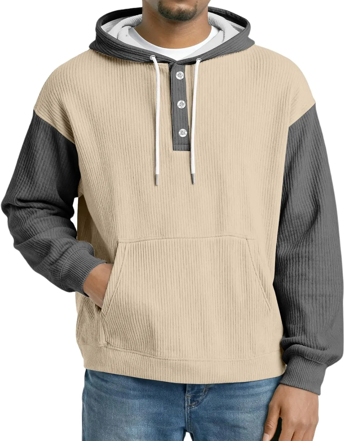 

Мужская модная толстовка с капюшоном на пуговицах и карманом