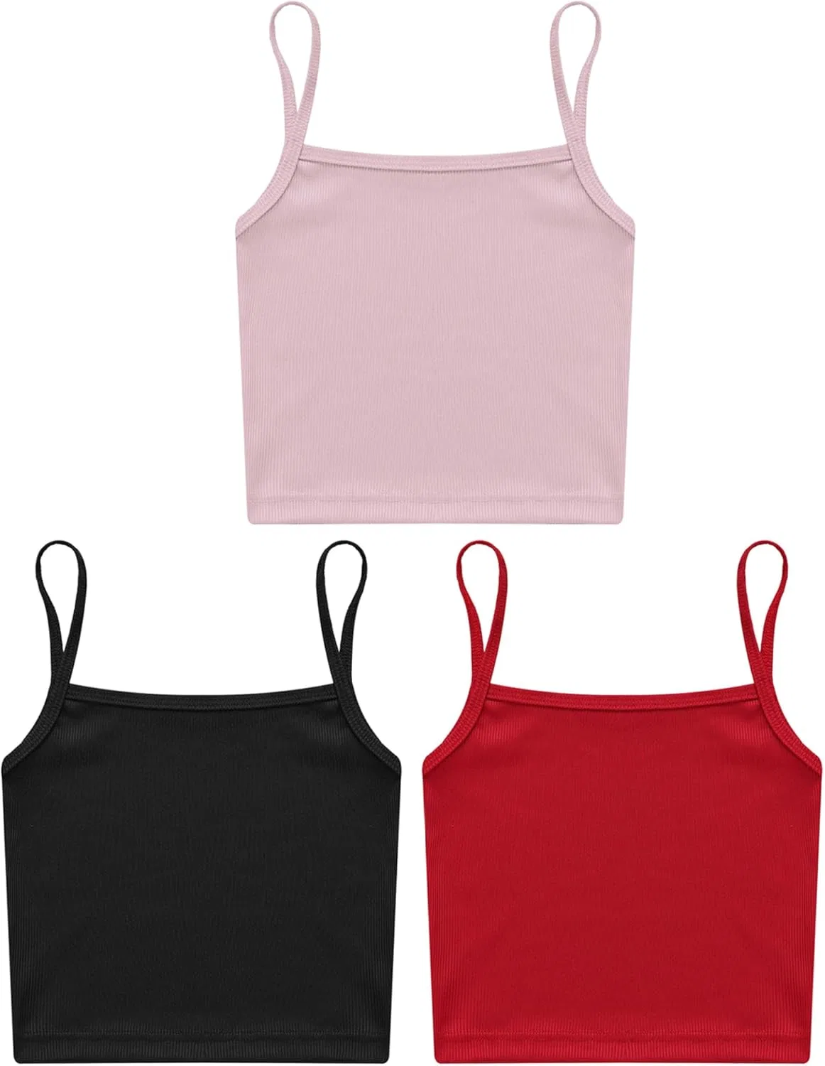 Комплект топов на бретелях для девочек, Jugaoge, 3 шт, Black&red&pink — фото 3