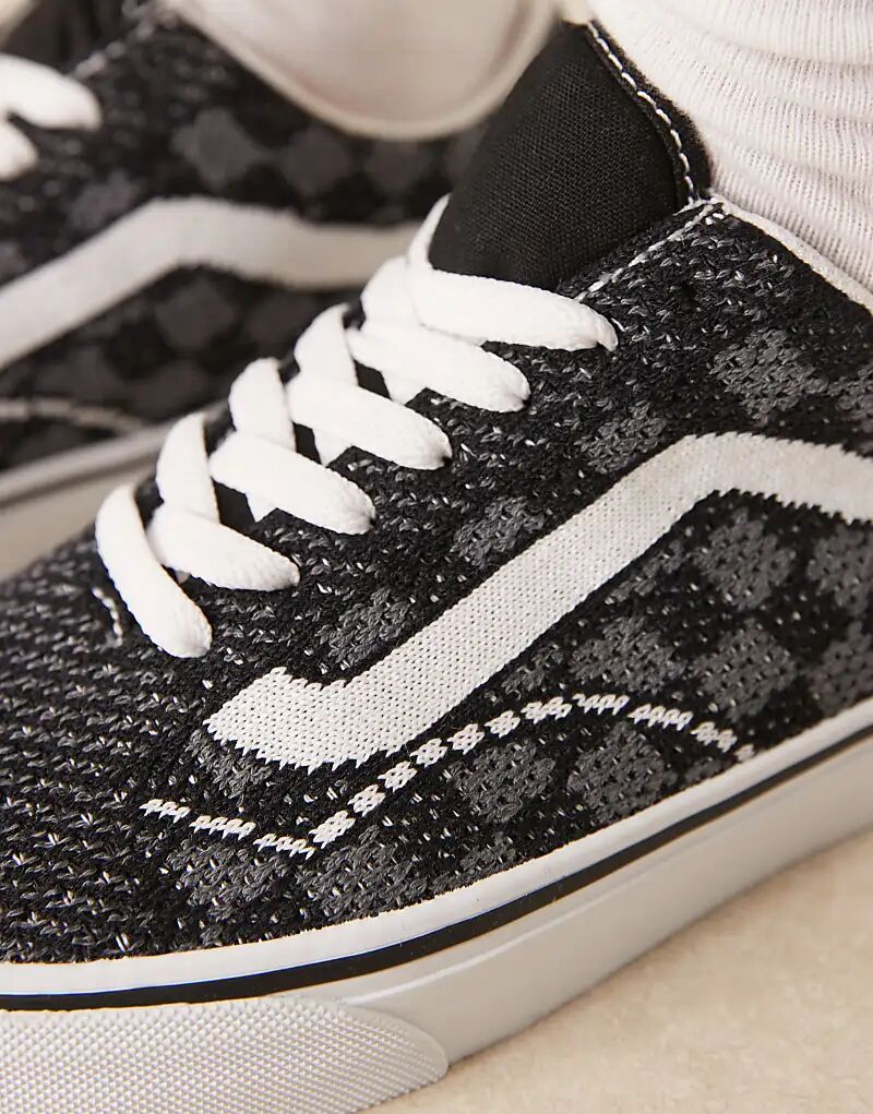 Кроссовки Vans Old Skool EK с вязаным верхом в черно-серую клетку — фото 4