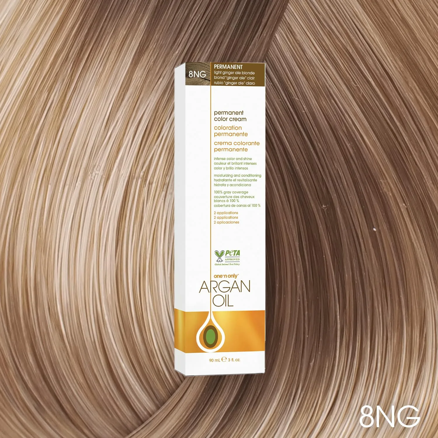 One N' Only Permanent Hair Color - стойкая краска для волос с аргановым маслом, насыщенные тона, маскирует седину, увлажняет и укрепляет, 8NG Light Ginger Ale Blonde (85 г) One 'N Only, 8NG Light Ginger Ale Blonde — фото 2