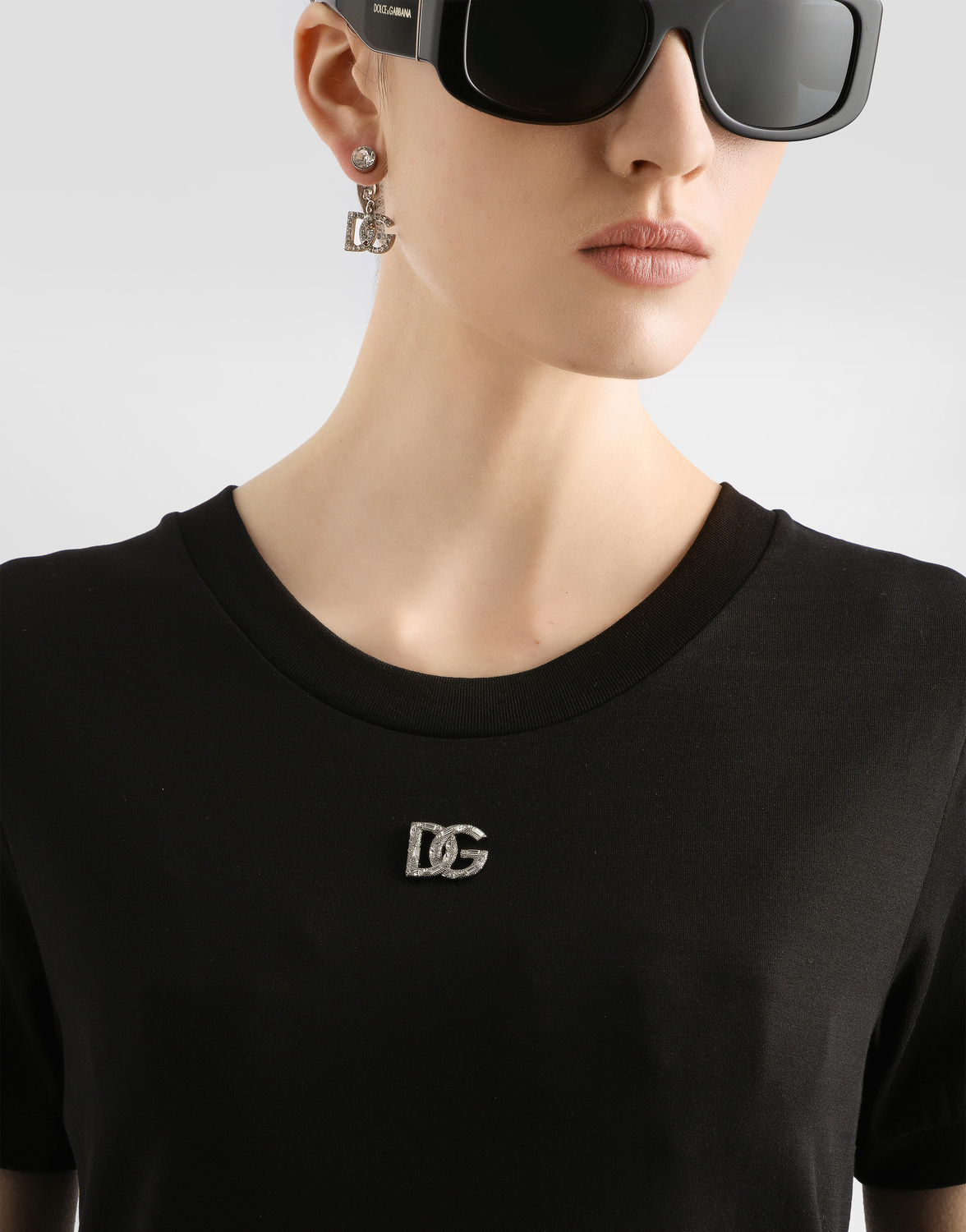 Хлопковая футболка с кристальным логотипом dg Dolce & Gabbana, черный — фото 4
