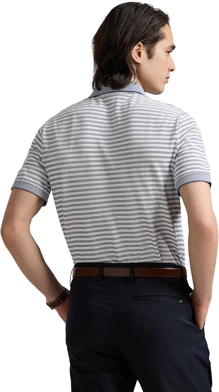 POLO RALPH LAUREN Мужская классическая полосатая поло из сетчатой ткани, Earth Blue/White — фото 2