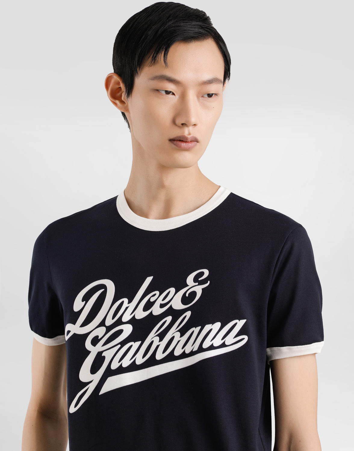 Хлопковая футболка с флоковым принтом Dolce & Gabbana, синий — фото 2