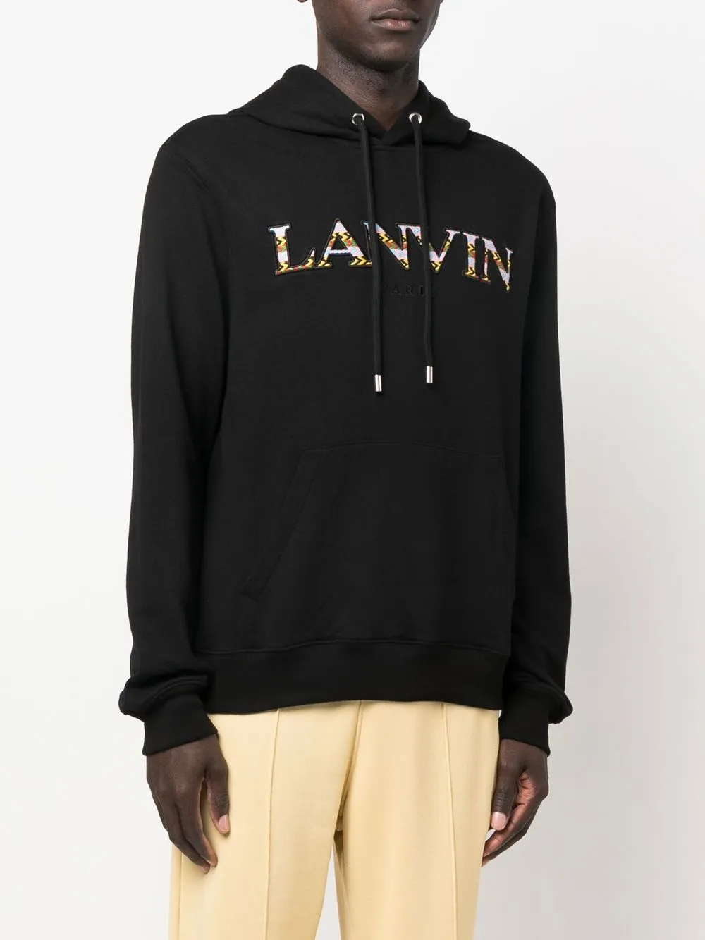 Худи с карманом-муфтой и вышитым логотипом Lanvin, черный — фото 3