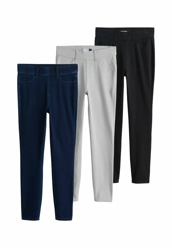 Комплект из 3 леггинсов полной длины, укороченный крой. Next, Black/Rinse Blue/Grey