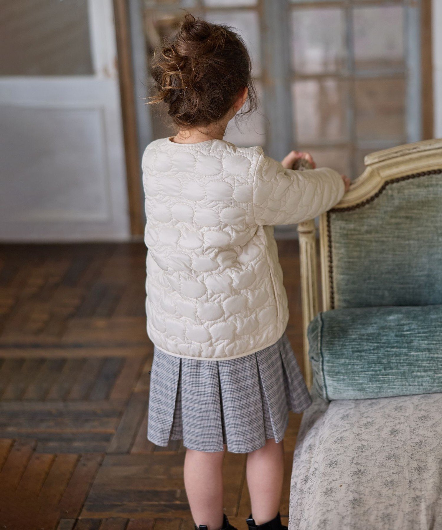 Стеганая блузка с изображением кошки ANY KIDS, Ecru [002] — фото 3