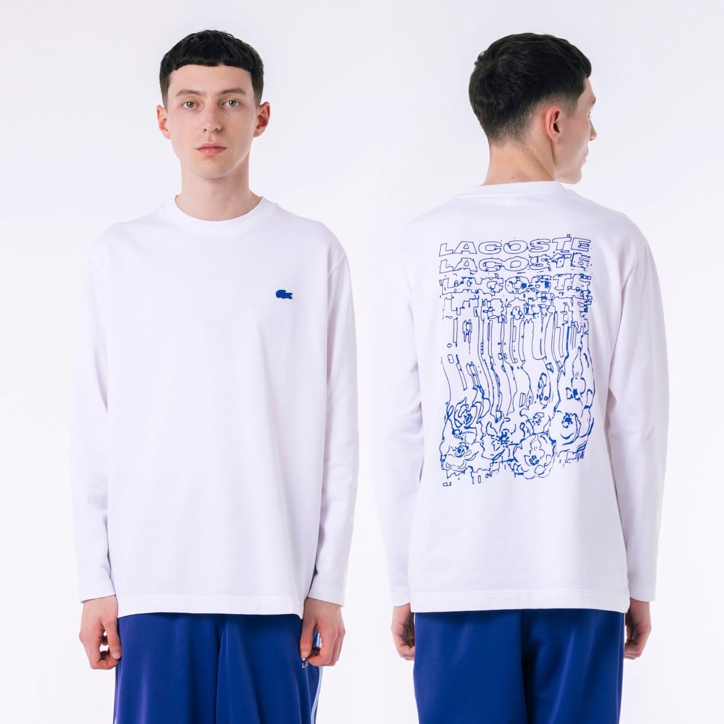 Мужская флисовая футболка Lacoste с официальным принтом на спине TH9389-99, белый — фото 2