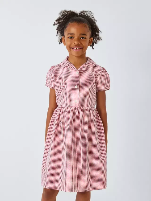 Летнее школьное платье в клетку для детей, комплект из 2 штук John Lewis, Mid Red — фото 2