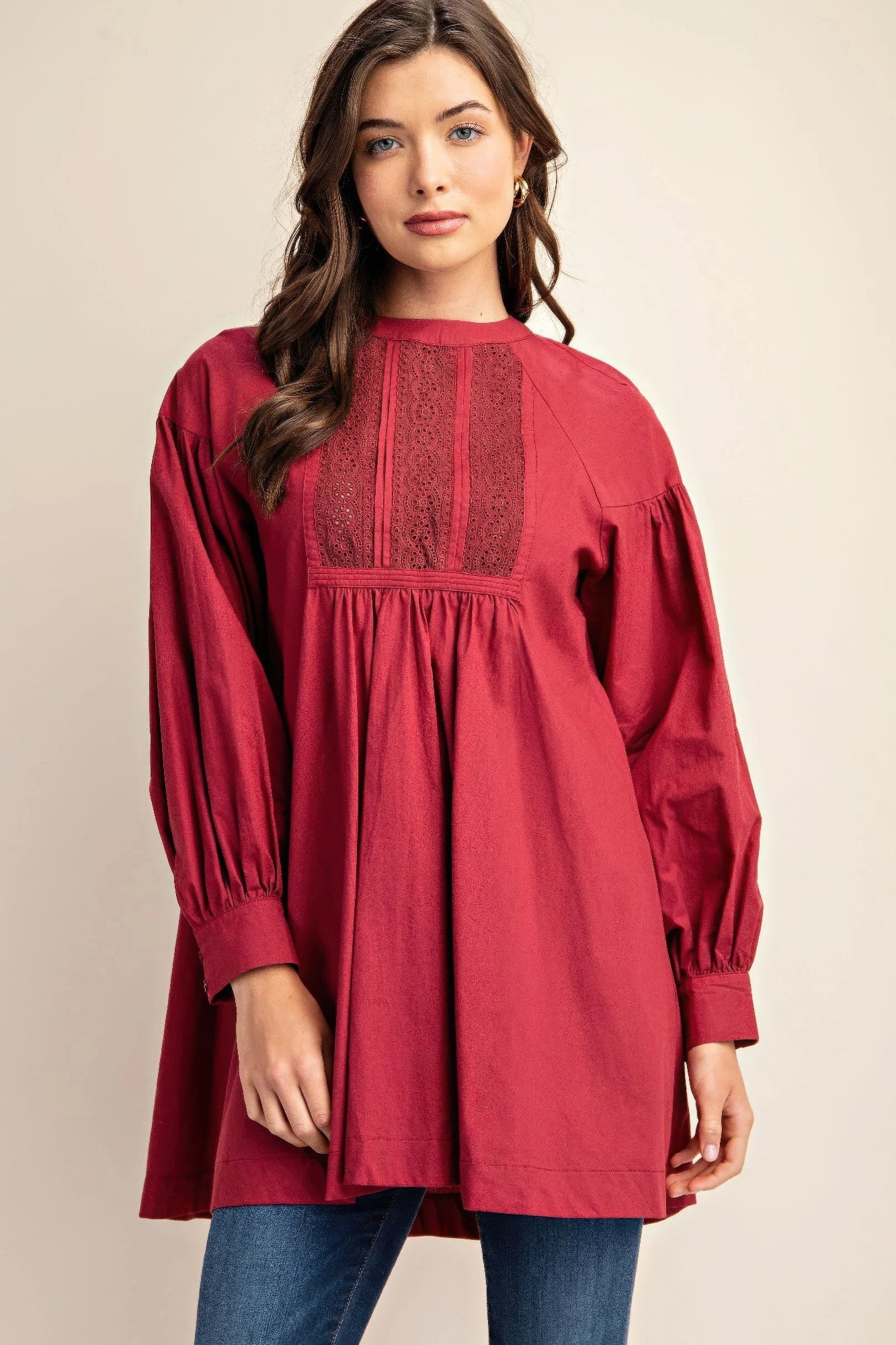 

Мини-платье с длинными рукавами и кружевной отделкой FASHNZFAB, цвет plum