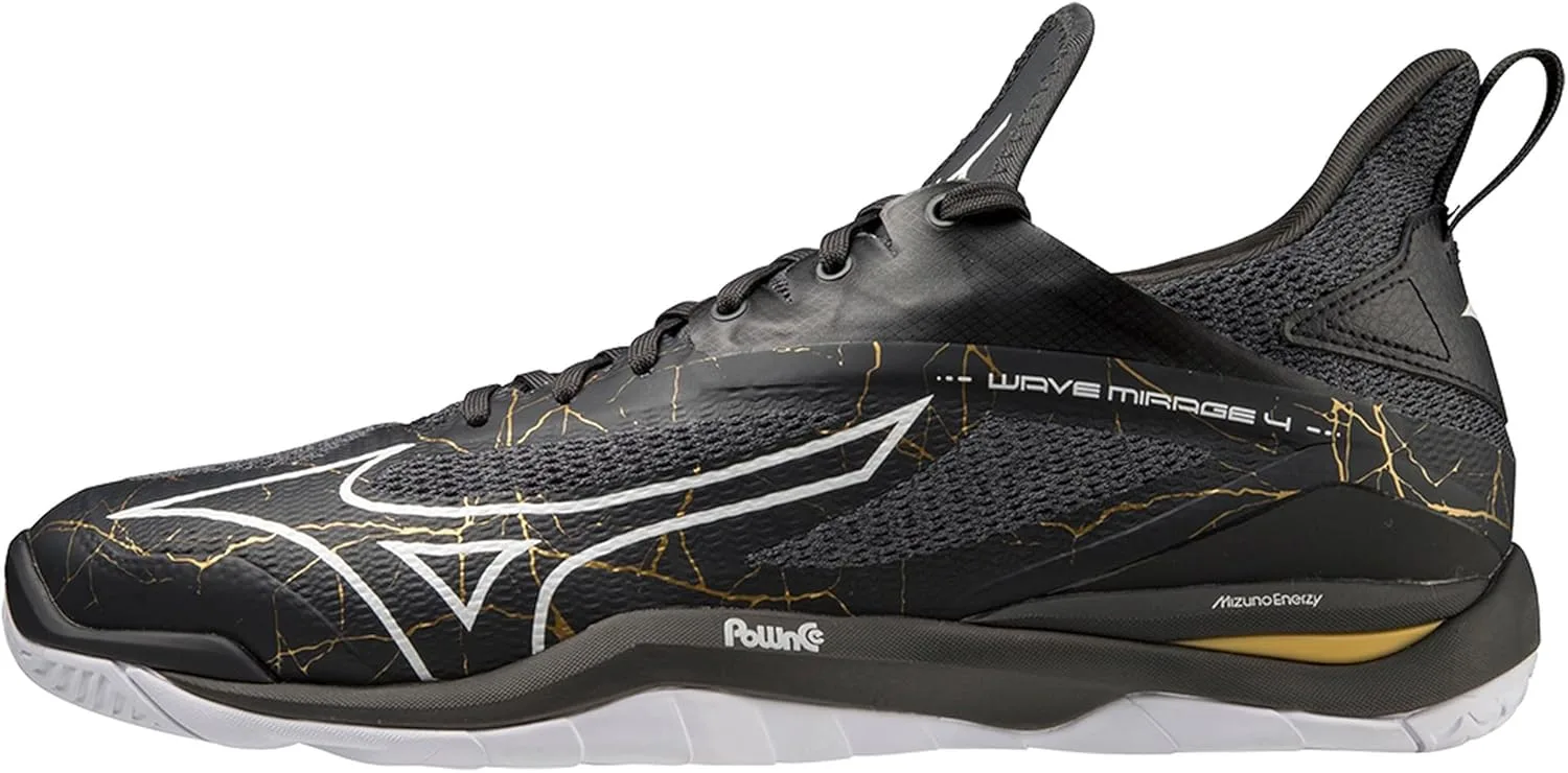 Гандбольные кроссовки Mizuno Wave Mirage 4 унисекс. Цвет: черный/белый/золотой (41); Размер: EUR 36.5 | US 5 | UK 4