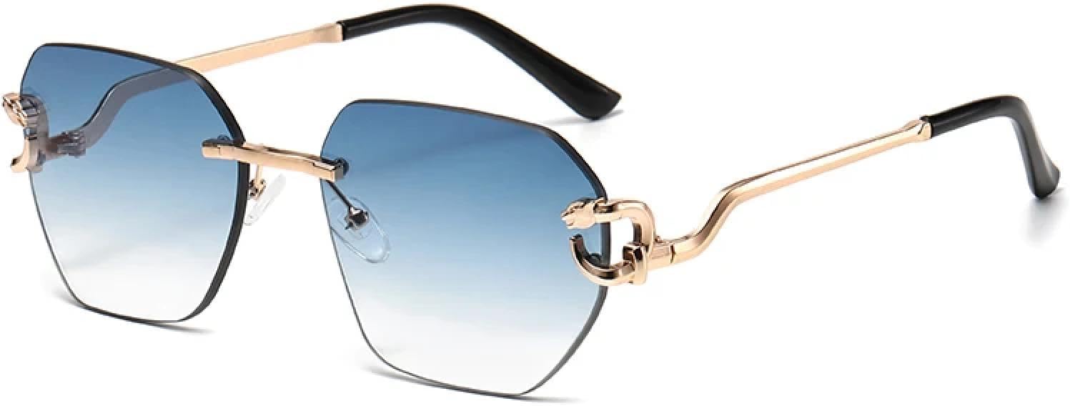 

Ретро-солнцезащитные очки неправильной формы без оправы с металлическими дужками в стиле леопардового принта, персонализированные, модные, универсальные TVTBBVV, Gradient Blue