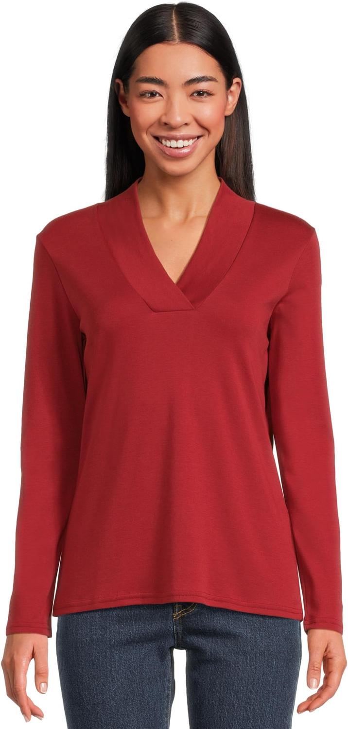 

Футболка L.L.Bean Pima Shawl Long-Sleeve Cotton Tee, цвет Rustic Red
