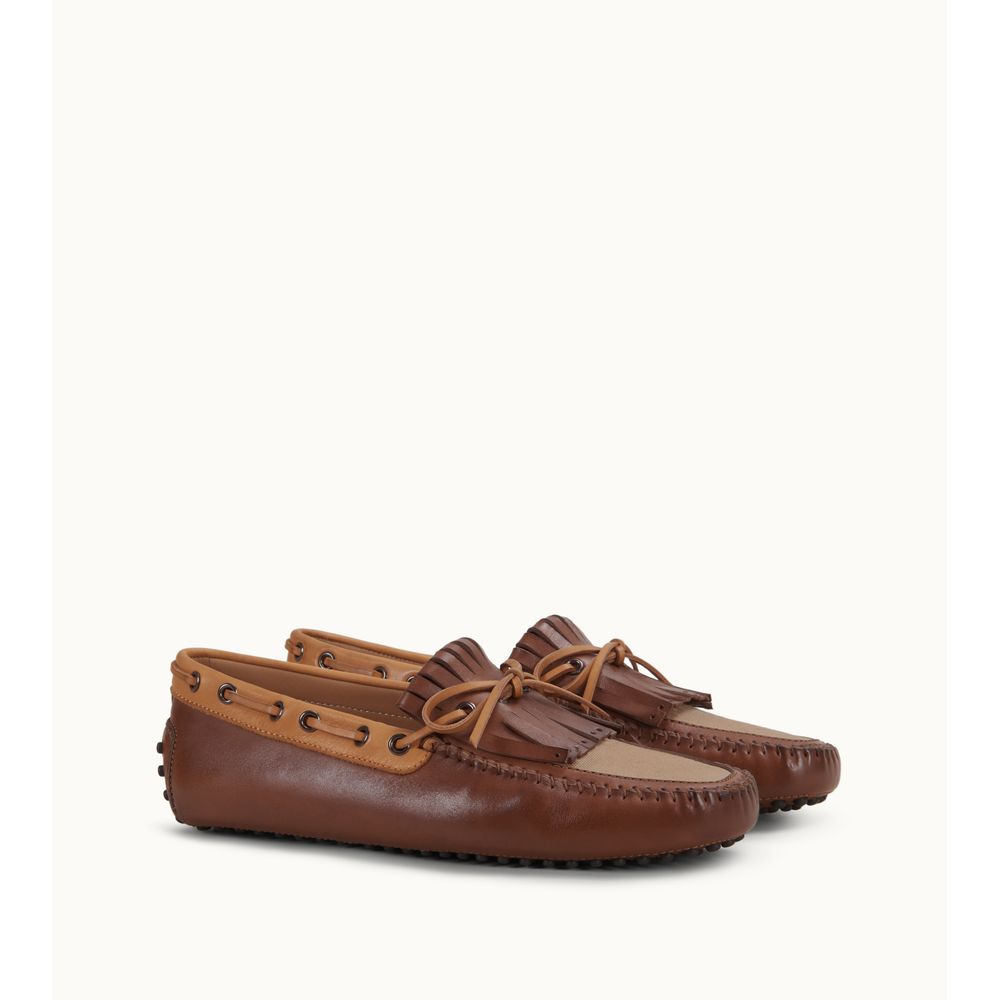 Гоммино водительские туфли из кожи и хлопка TOD's, коричневый/бежевый — фото 2