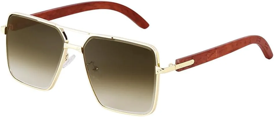 

Женские солнцезащитные очки в стиле ретро с металлической оправой, имитирующей дерево, летние, мужские очки для вождения, с защитой от УФ-излучения UV400 HCPIHF, 4