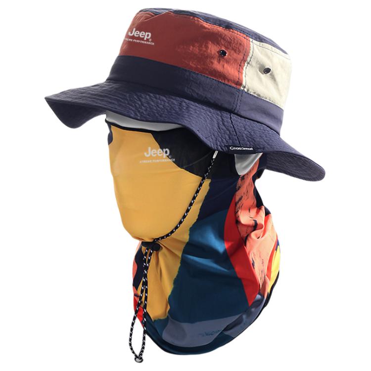 

Jeep Полиамидная панама унисекс, Navy Blue Two-Piece Set (Hats & Caps+Vibrant Orange Ear-Loop Mask)