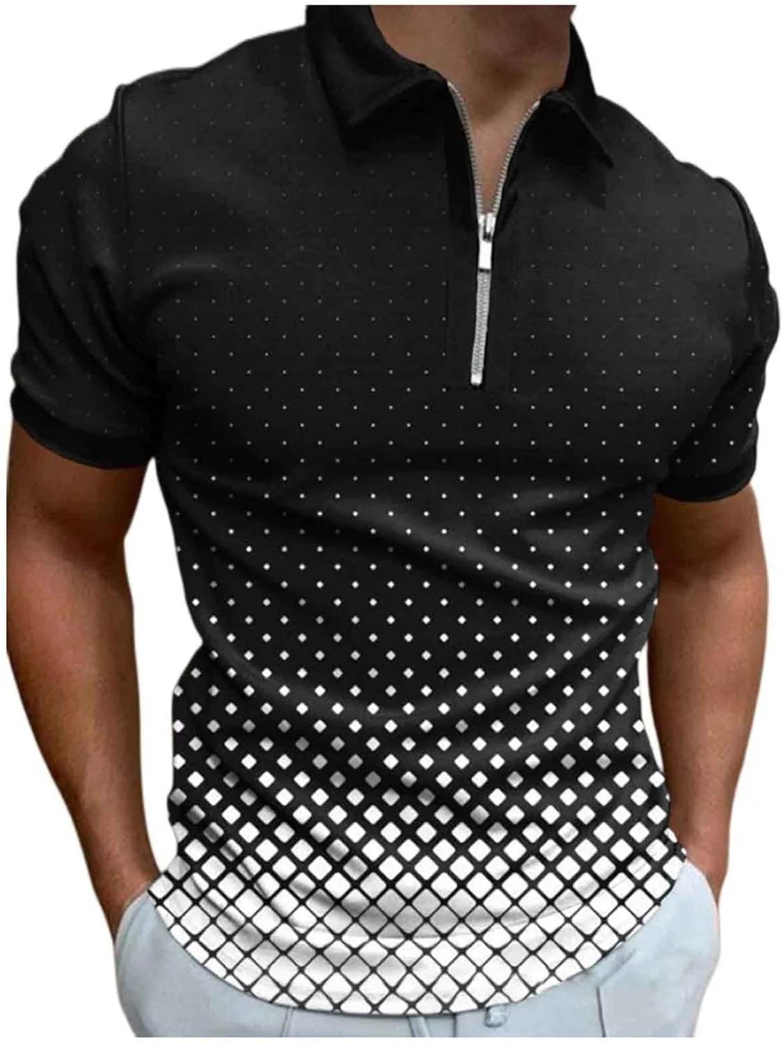 

Мужская поло Slim Fit с коротким рукавом и молнией на четверть Thatrich
