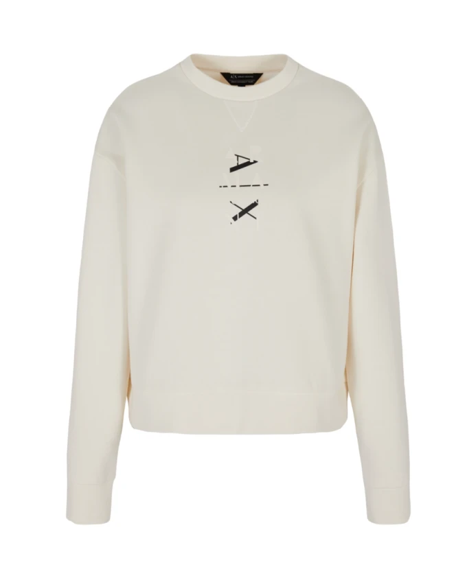 

Пуловер из органического хлопка с круглым вырезом и логотипом. Armani Exchange, белый